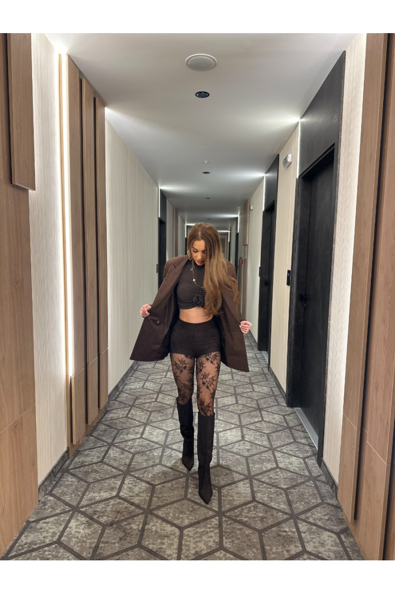 Елегантен дантелен сет Какао